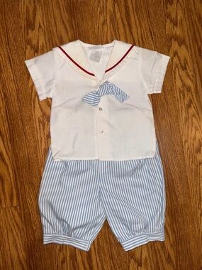 Baby Sailor Two-Piece Outfit in White and Light Blue